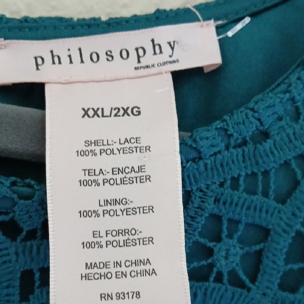 Philosophy Teal Lace Short Sleeve Blouse Sz XXL - Picture 2 of 8